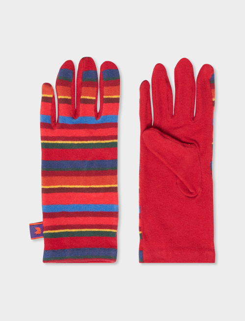 Women's red fleece gloves with multicoloured stripes - Third Selection | Gallo 1927 - Official Online Shop