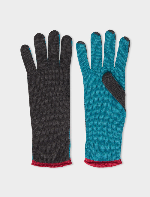 Women's plain charcoal grey wool, silk and cashmere gloves with contrasting details - Accessories | Gallo 1927 - Official Online Shop