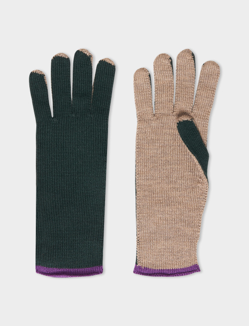 Women's plain glacé wool, silk and cashmere gloves with contrasting details - Accessories | Gallo 1927 - Official Online Shop