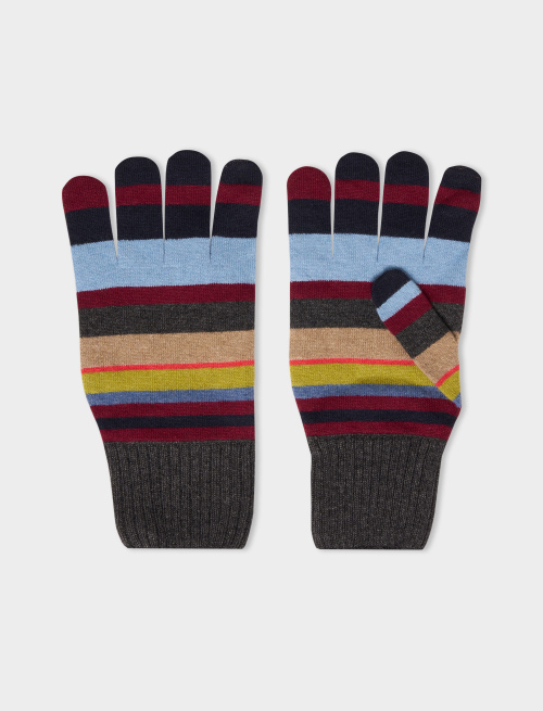 Men's blue wool and cashmere touch-screen gloves with multicoloured stripes - Accessories | Gallo 1927 - Official Online Shop