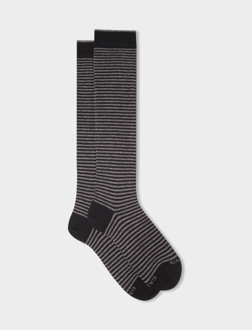 Women's long black cotton socks with Windsor stripes | Gallo 1927 - Official Online Shop