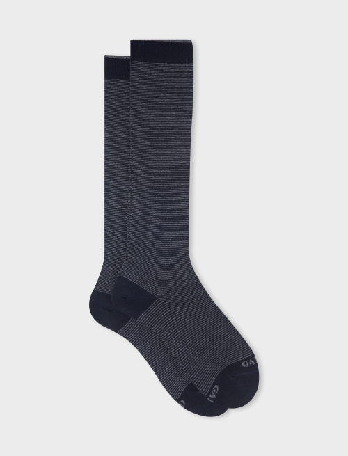 Women's long blue cotton socks with two-tone stripes | Gallo 1927 - Official Online Shop