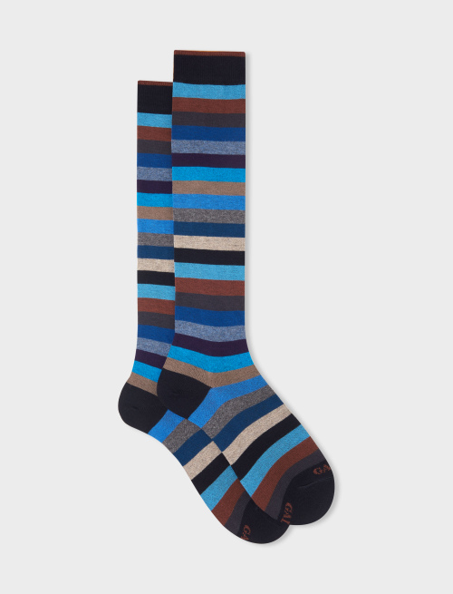 Women's long blue cotton socks with even stripes - Woman | Gallo 1927 - Official Online Shop