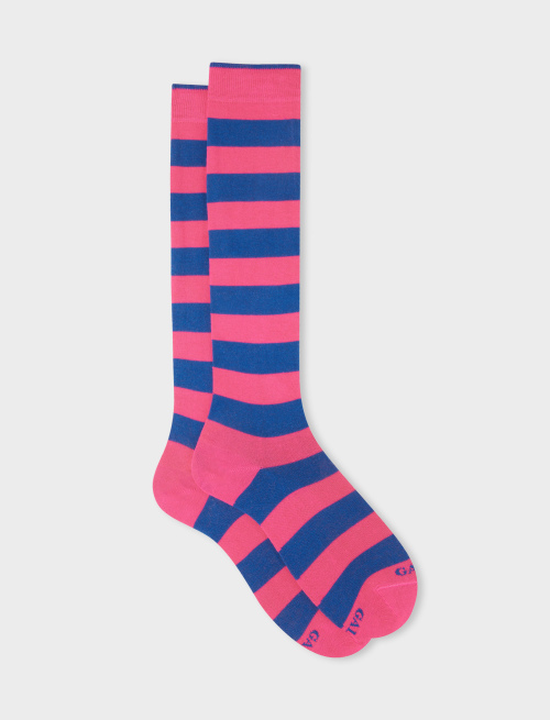 Women's long hyacinth cotton socks with two-tone stripes - Bicolor | Gallo 1927 - Official Online Shop