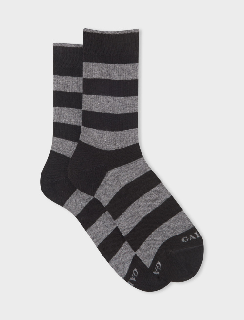 Women's short black cotton socks with two-tone stripes - Bicolor | Gallo 1927 - Official Online Shop