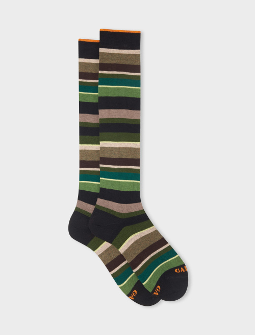 Women's long black cotton socks with multicoloured stripes | Gallo 1927 - Official Online Shop