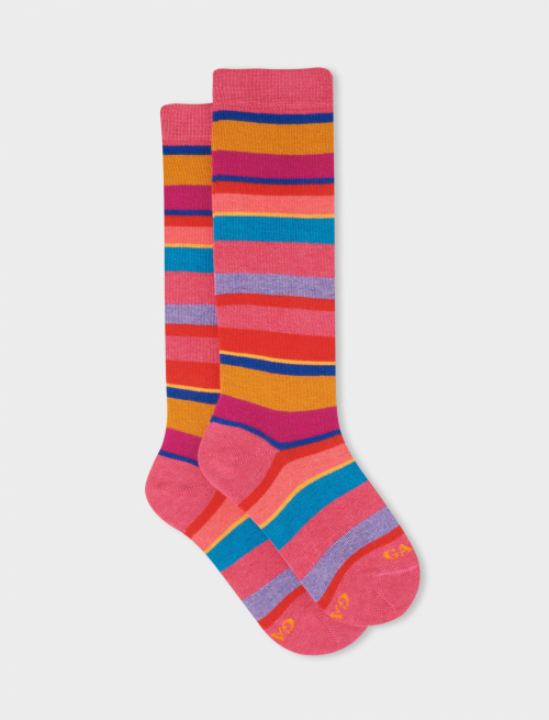 Kids' long erica cotton socks with multicoloured stripes - Long | Gallo 1927 - Official Online Shop
