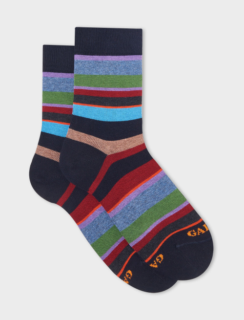 Kids' short blue/iris cotton socks with multicoloured stripes - Short | Gallo 1927 - Official Online Shop