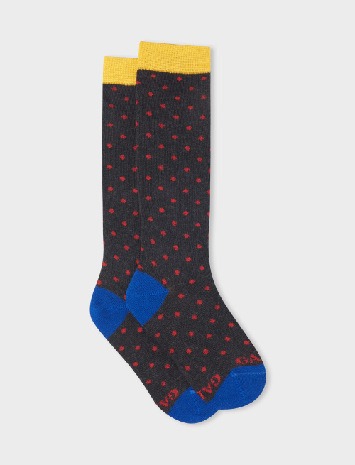 Kids' long charcoal grey cotton socks with polka dots - Polka Dot Gallo | Gallo 1927 - Official Online Shop