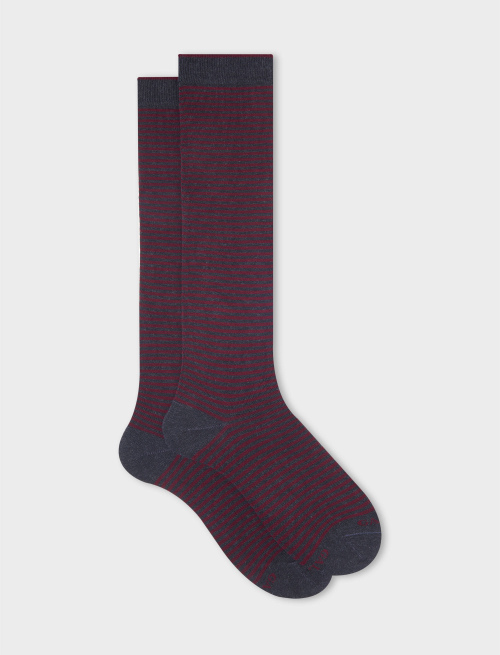 Men's long charcoal grey cotton socks with Windsor stripes | Gallo 1927 - Official Online Shop