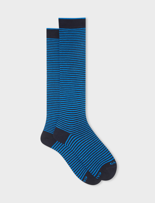 Men's long blue cotton socks with Windsor stripes | Gallo 1927 - Official Online Shop