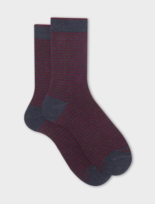 Men's short charcoal grey cotton socks with Windsor stripes - Windsor | Gallo 1927 - Official Online Shop