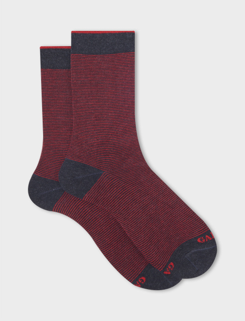 Men's short charcoal grey cotton socks with two-tone stripes - Third Selection | Gallo 1927 - Official Online Shop