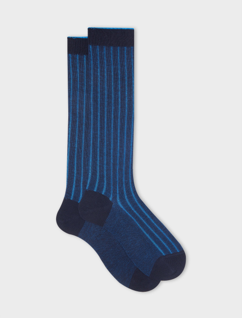 Men's long blue plated cotton socks with wide rib stitch - Vanisè | Gallo 1927 - Official Online Shop