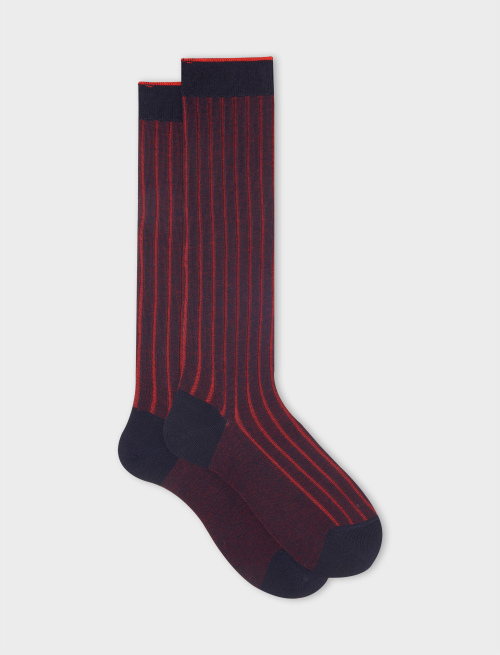 Men's long blue/red plated cotton socks with wide rib stitch - Vanisè | Gallo 1927 - Official Online Shop
