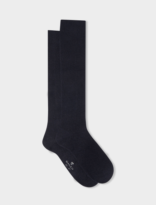 Women's long plain blue cashmere socks | Gallo 1927 - Official Online Shop