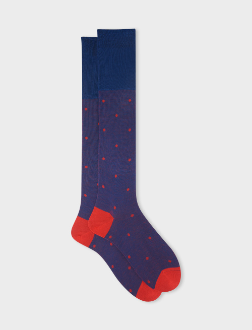 Men's long royal cotton socks with polka dots on iridescent base | Gallo 1927 - Official Online Shop