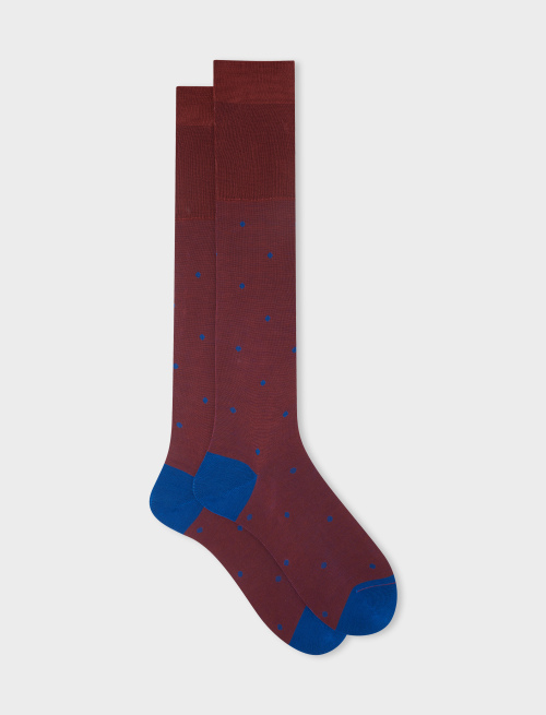 Men's long burnt brown cotton socks with polka dots on iridescent base | Gallo 1927 - Official Online Shop