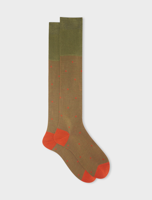 Men's long moss green cotton socks with polka dots on iridescent base | Gallo 1927 - Official Online Shop