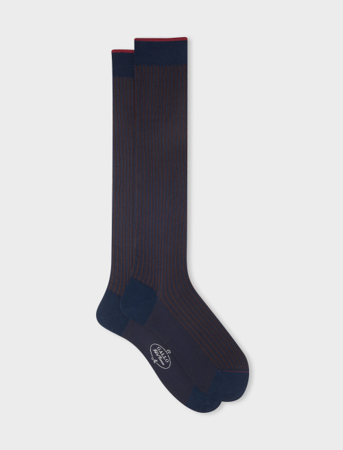 Men's long ocean blue/tobacco twin-rib cotton socks - Twin rib | Gallo 1927 - Official Online Shop