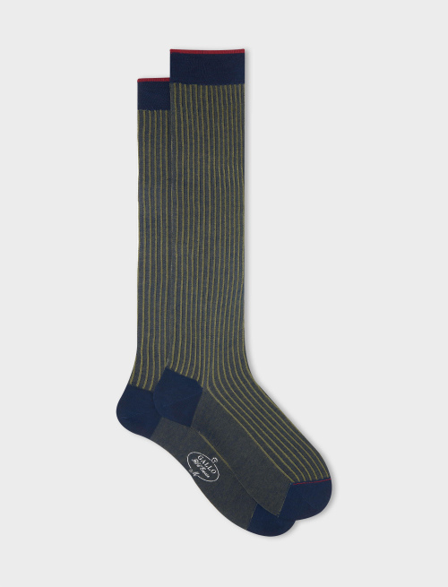 Men's long ocean blue/moss green twin-rib cotton socks - Twin rib | Gallo 1927 - Official Online Shop