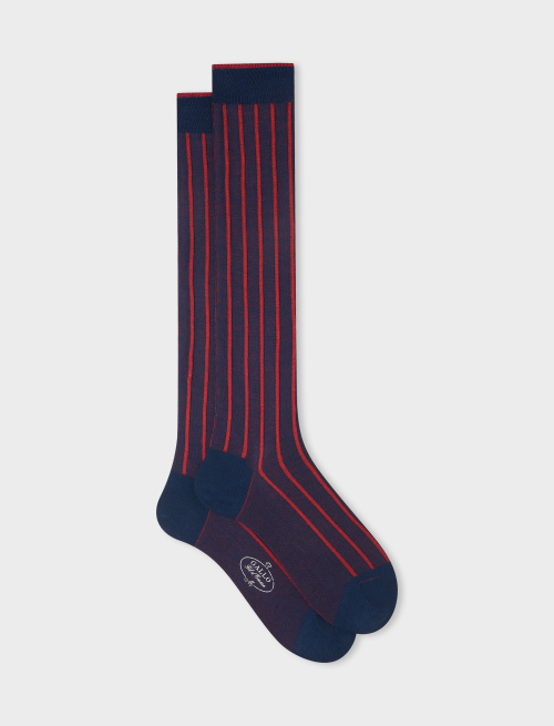 Men's long ocean blue/poppy socks in spaced twin-rib cotton - Twin rib | Gallo 1927 - Official Online Shop