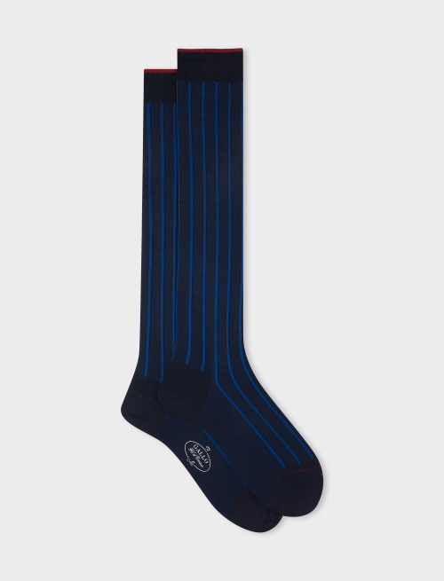 Men's long blue/cosmos socks in spaced twin-rib cotton - Twin rib | Gallo 1927 - Official Online Shop