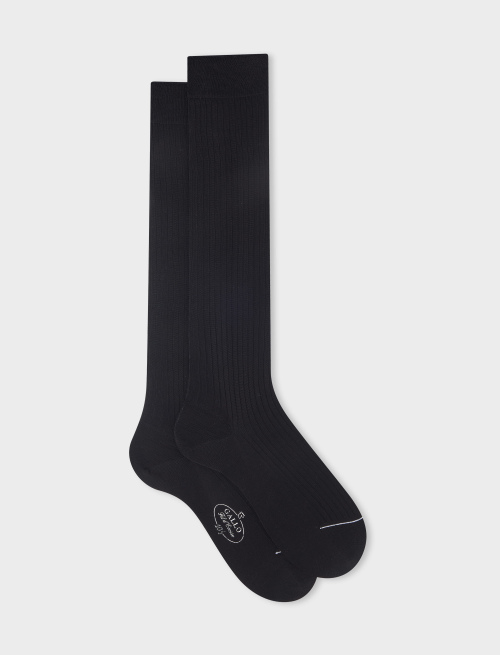 Men's long ribbed plain black cotton socks - The Essentials | Gallo 1927 - Official Online Shop