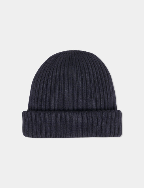 Unisex ribbed plain blue beanie in wool, silk and cashmere - Hats | Gallo 1927 - Official Online Shop