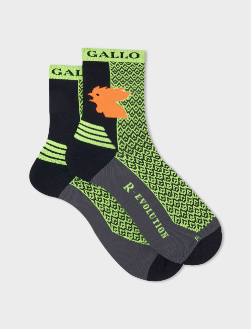 Men's short technical neon yellow socks with small triangles - Athleisure | Gallo 1927 - Official Online Shop