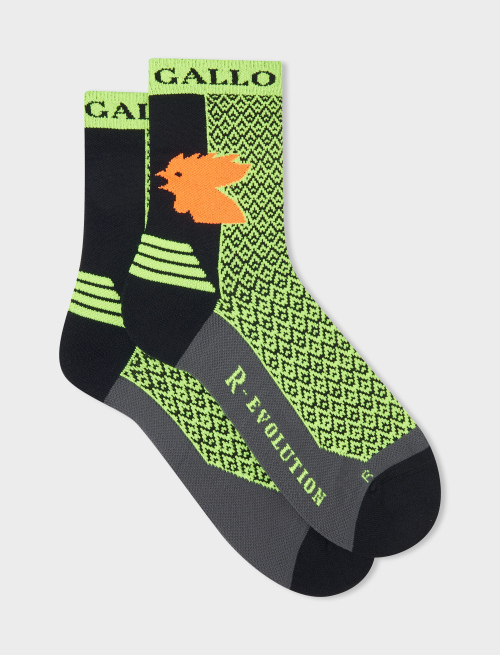 Women's short technical neon yellow socks with small triangles | Gallo 1927 - Official Online Shop