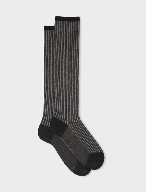 Women's long black twin-rib cotton socks - Twin rib | Gallo 1927 - Official Online Shop
