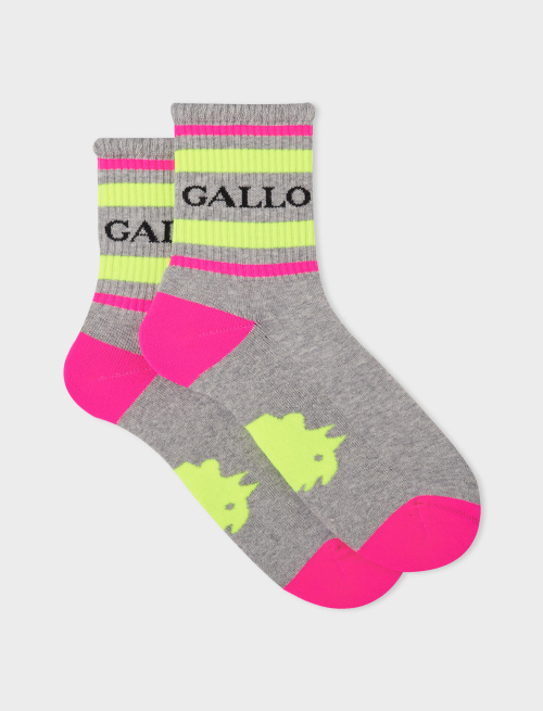 Women's short ash-coloured cotton terry cloth socks with Gallo writing | Gallo 1927 - Official Online Shop