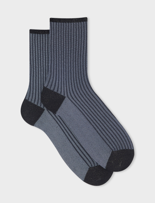 Women's short mulot/black polyamide and lurex socks with twin rib - Twin rib | Gallo 1927 - Official Online Shop