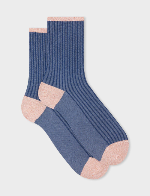 Women's short mulot/blue polyamide and lurex socks with twin rib - Retrò-Chic | Gallo 1927 - Official Online Shop