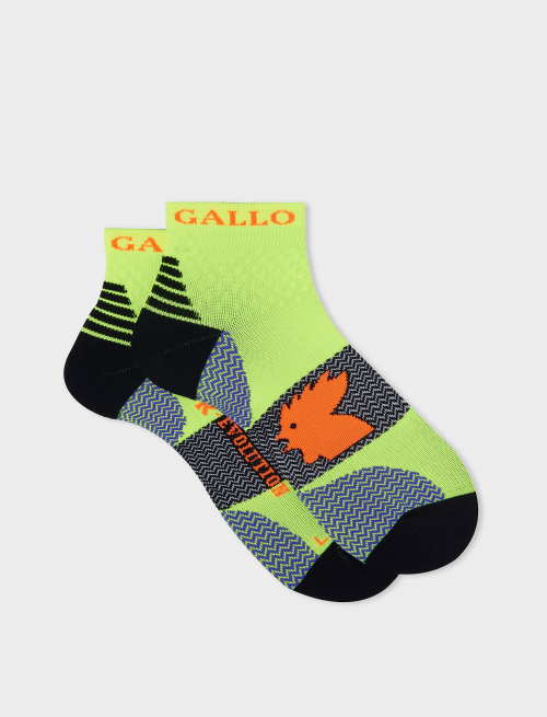 Men's super short technical neon yellow socks with chevron motif - Super short | Gallo 1927 - Official Online Shop