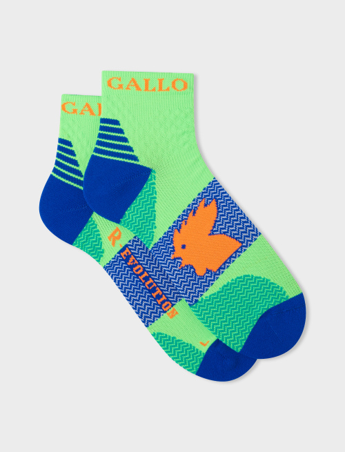 Women's super short technical neon green socks with chevron motif | Gallo 1927 - Official Online Shop