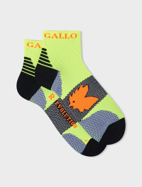 Women's super short technical neon yellow socks with chevron motif - Athleisure | Gallo 1927 - Official Online Shop