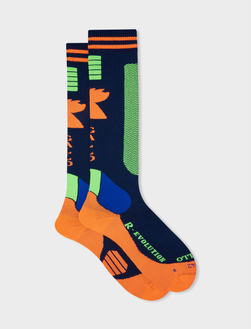 Long unisex royal polyester ski socks with chevron motif - Athleisure | Gallo 1927 - Official Online Shop