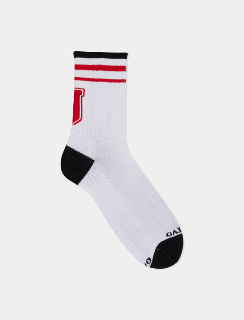 Unisex short sock in plain white cotton terry cloth with letter J. Individually sold. | Gallo 1927 - Official Online Shop