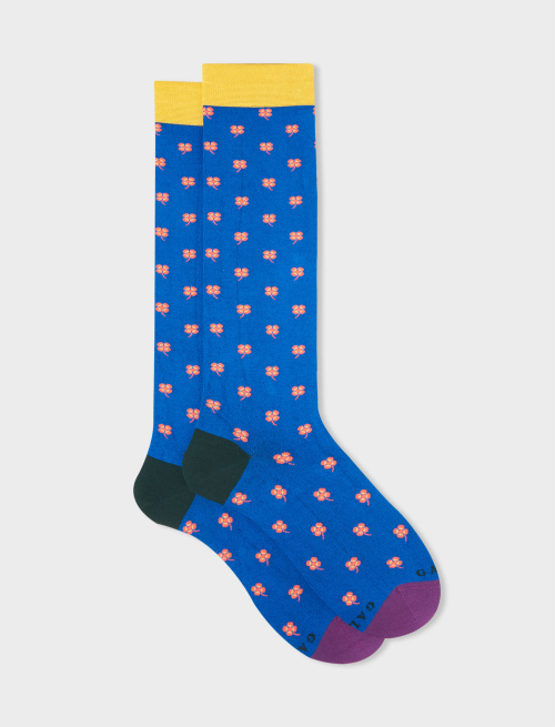 Men's long cosmos cotton socks with four-leaved clover motif - Man | Gallo 1927 - Official Online Shop