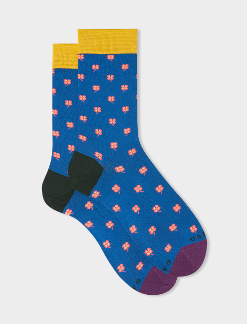 Men's short cosmos cotton socks with four-leaved clover motif - Man | Gallo 1927 - Official Online Shop