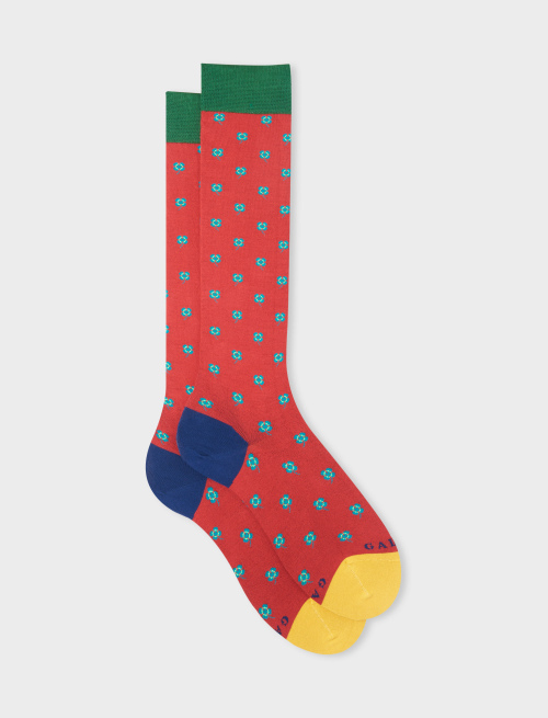 Women's long blood red cotton socks with four-leaved clover motif - Socks | Gallo 1927 - Official Online Shop