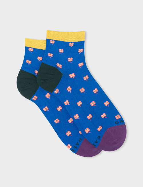 Women's super short cosmos cotton socks with four-leaved clover motif - Socks | Gallo 1927 - Official Online Shop