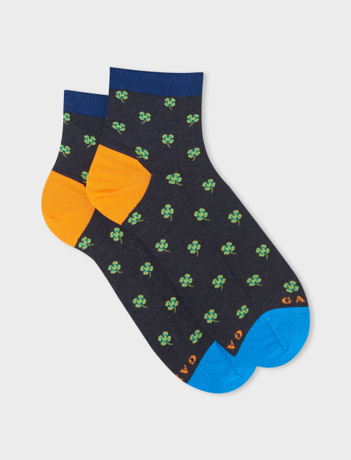Women's super short slate cotton socks with four-leaved clover motif - Socks | Gallo 1927 - Official Online Shop