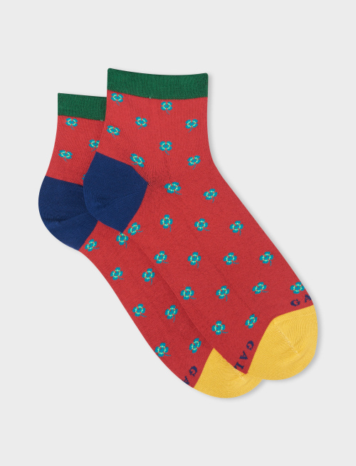 Women's super short blood red cotton socks with four-leaved clover motif - Woman | Gallo 1927 - Official Online Shop