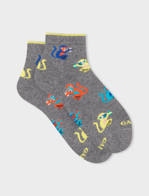 Women's super short pyrite cotton socks with colourful monkey motif - Socks | Gallo 1927 - Official Online Shop