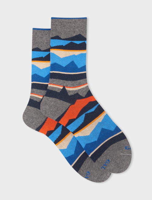 Men's short pyrite cotton socks with multicoloured mountain motif - Socks | Gallo 1927 - Official Online Shop