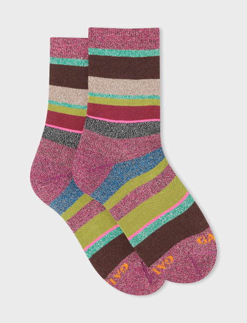 Kids' short incantesimo cotton socks with multicoloured lurex and neon stripes - Socks | Gallo 1927 - Official Online Shop