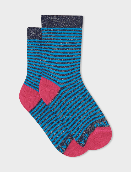 Kids' short blue cotton and lurex socks with Windsor stripes - Socks | Gallo 1927 - Official Online Shop